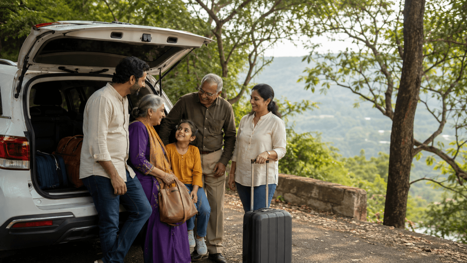 Family beginning a private road trip from Mysore
